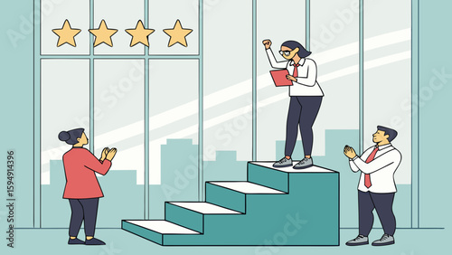 Business people celebrating success with four stars and applause
