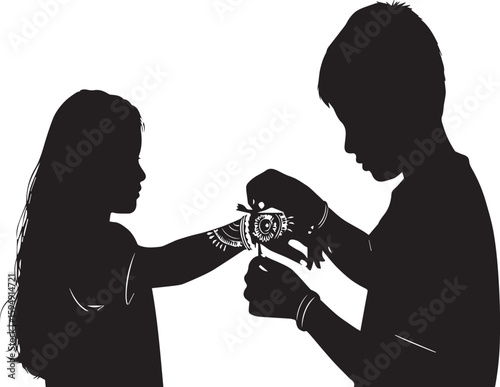 Brother tying Rakhi on sister's wrist silhouette