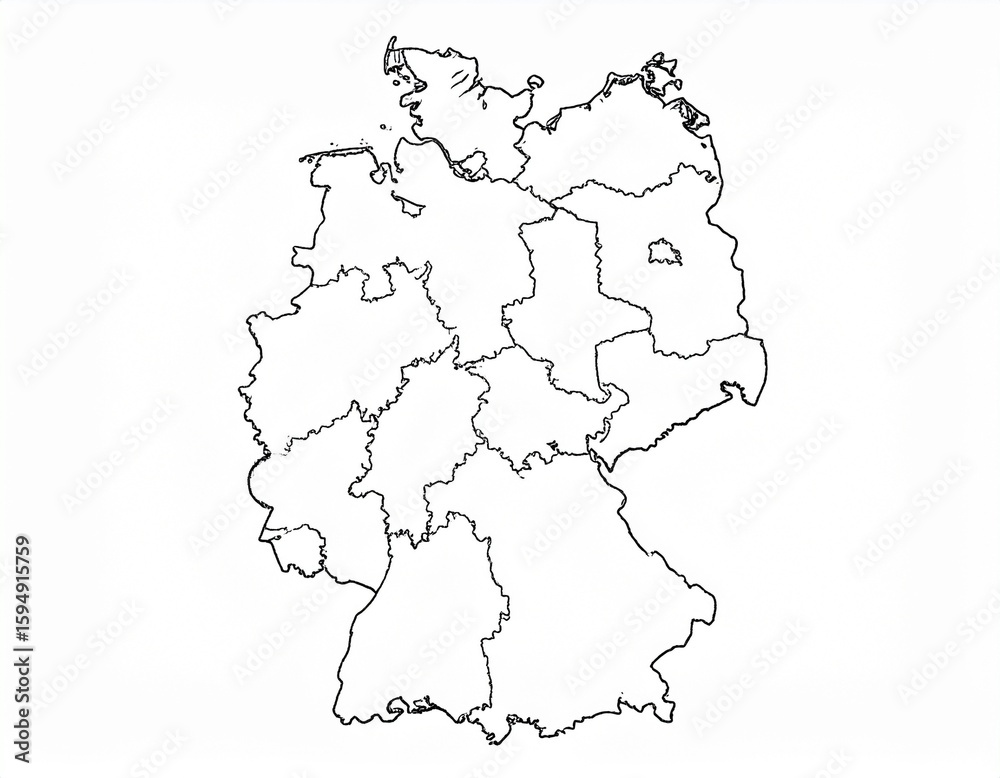 Obraz premium Detailed Vector Map of Germany with States, Outline on White Background