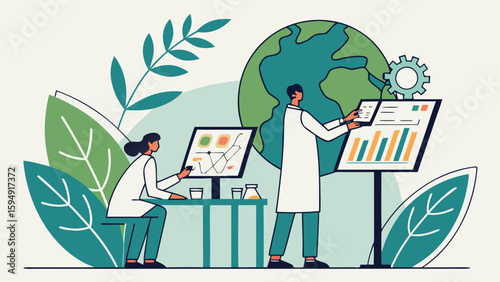 Scientists analyzing global data and research with charts and graphs