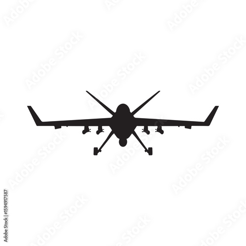 Silhouette of a modern military drone aircraft viewed from the front