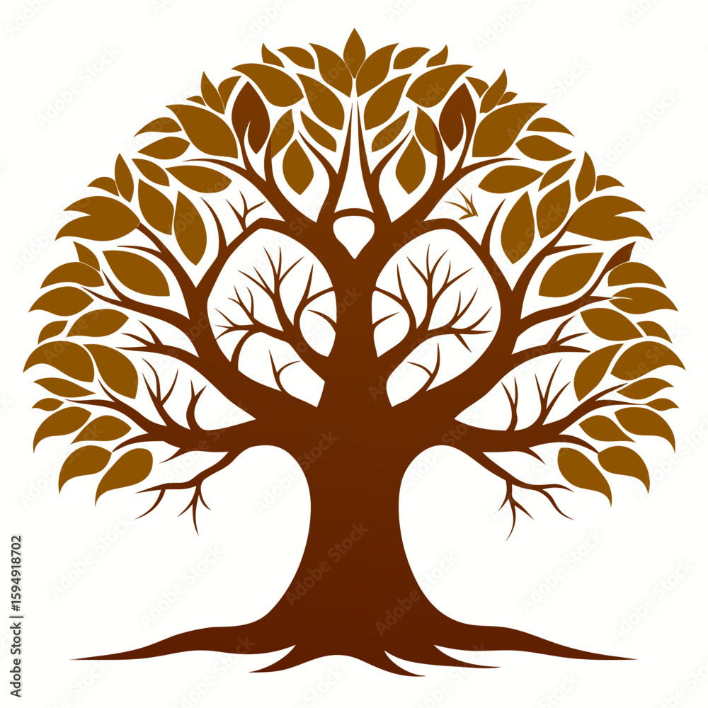 Obraz premium Stylized brown tree with leaves isolated on white background