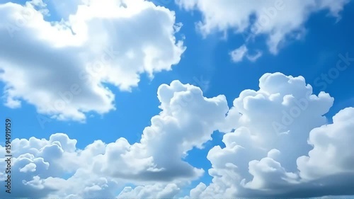 Sunny day featuring vibrant blue skies and fluffy white clouds creating a beautiful and serene natural vista.