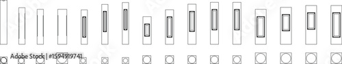 a set of vector diagrams representing various balustrade or railing designs for stairs. The illustrations depict different styles of vertical supports and handrails in a minimalist line art format.