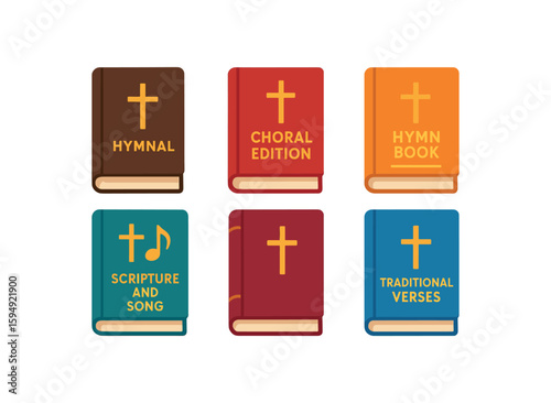 Set of hymn books with crosses and musical notes