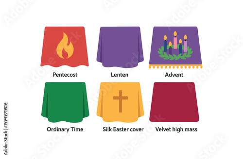 Liturgical table covers: pentecost, lenten, advent, ordinary time, easter, high mass designs