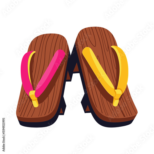 Colorful wooden Japanese sandals called zori on white background  