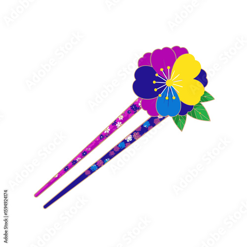 Colorful hairpins with flower design representing Japanese festival Tanabata  