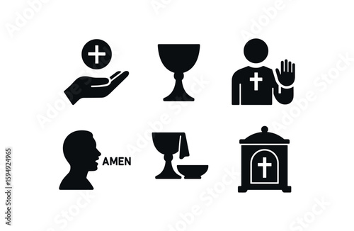 Christian symbols: hand, chalice, communion, prayer, eucharist, tabernacle icons