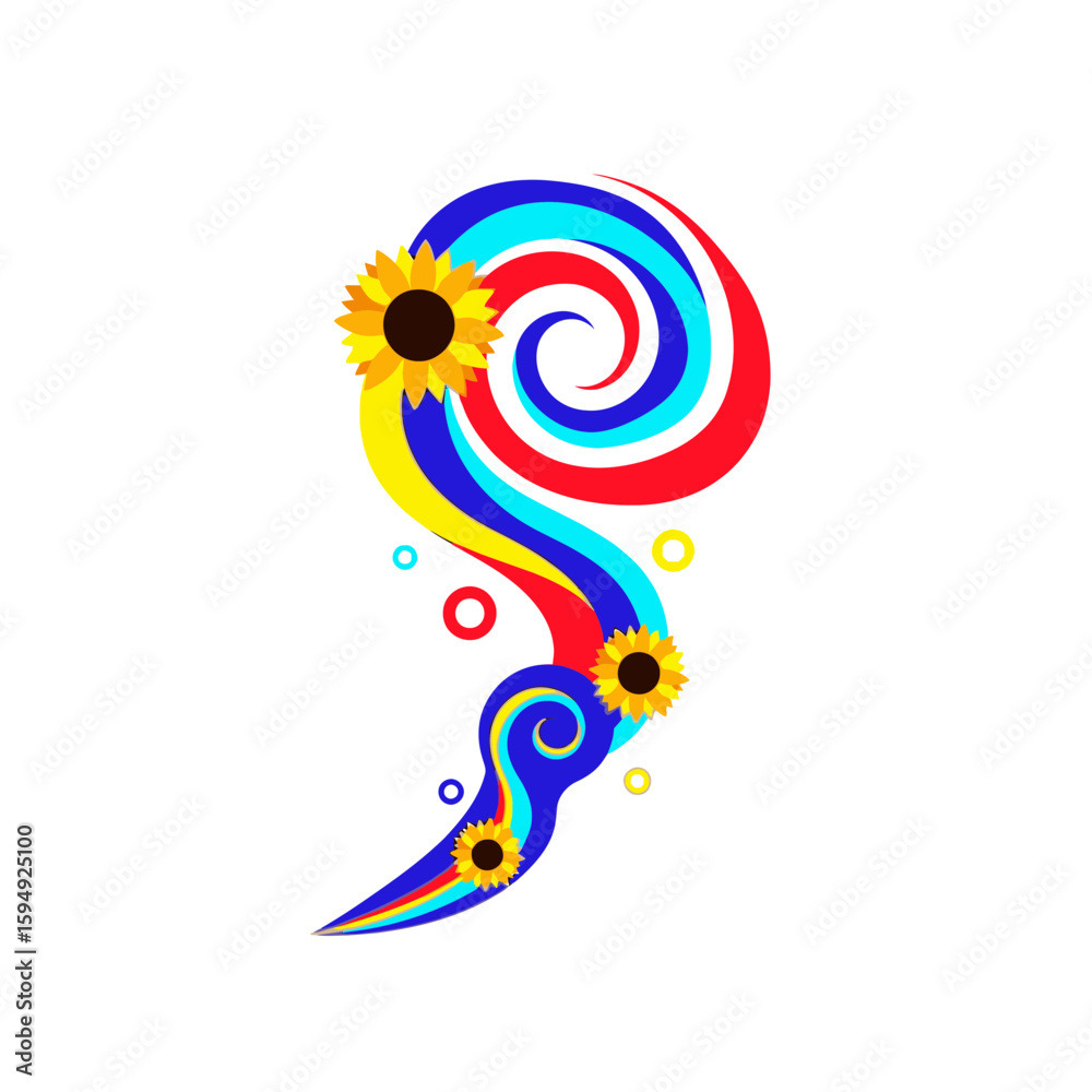 Obraz premium Colorful swirl with sunflowers in vibrant design 