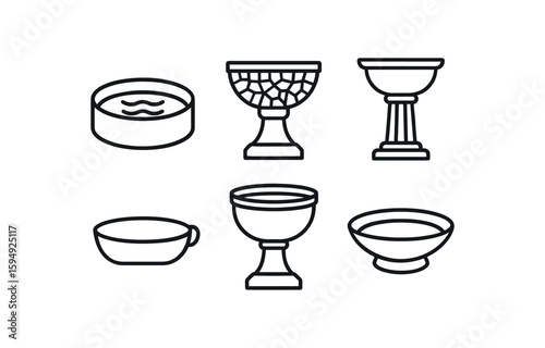 Set of line art bowls and goblets with various designs