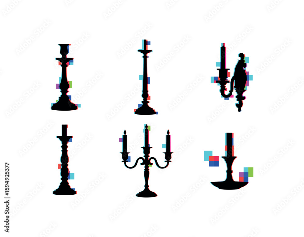 Fototapeta premium Retro candlestick holders with neon glitch effect