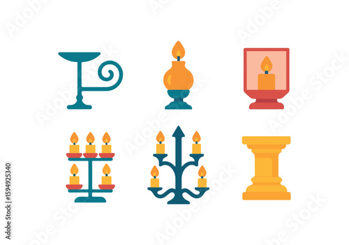Flat design candle holders and candelabras collection