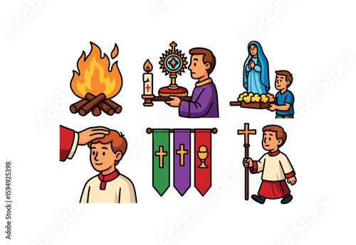 Religious symbols and activities with young caucasian males
