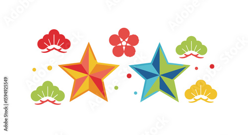 Colorful star decorations for Japanese festival Tanabata celebration  