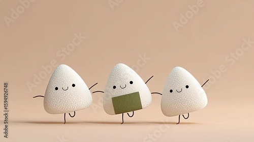 Kawaii Japanese Onigiri Animation with Fun Moves.Generative AI