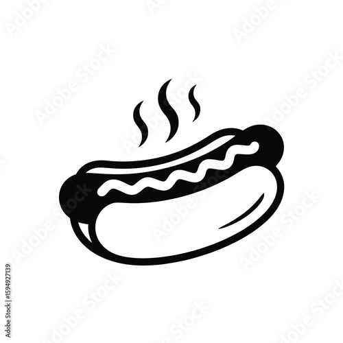Hand drawn hot dog with mustard and steam