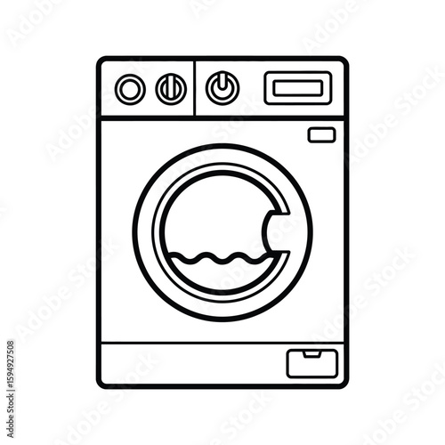 Simple line drawing of a modern front loading washing machine