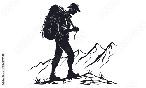 Man Hiking on Mountain