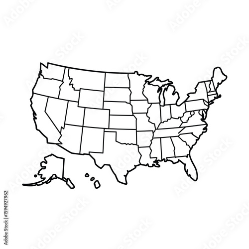 Outline map of the united states with state borders