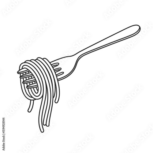 Hand drawn spaghetti twirled on a fork