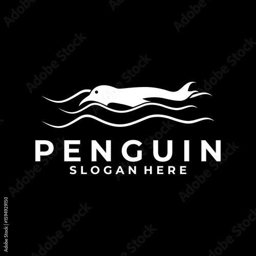 swim penguin logo design icon. Penguin logo design vector