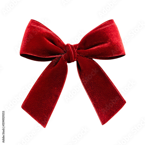 Red velvet bow on black background elegant gift wrap decoration, isolated on transparent background, perfect cutout, PNG
