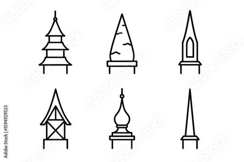 Minimalist line art of diverse architectural structures and monuments collection