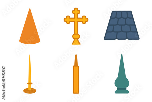 Various architectural elements in simple illustrations