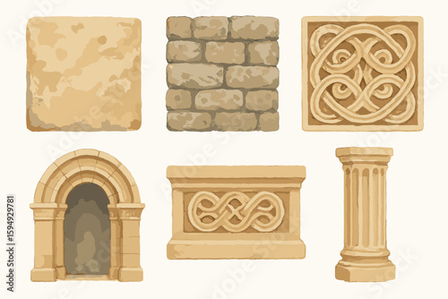 Ancient stone architecture elements and patterns