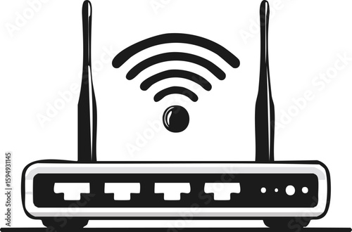 router with wifi symbol icon vector illustration.wi-fi, router, illustration, icon, vector, broadband, connect, cyberspace, electronic, firewall, link, net, networking, server, speed, system, 