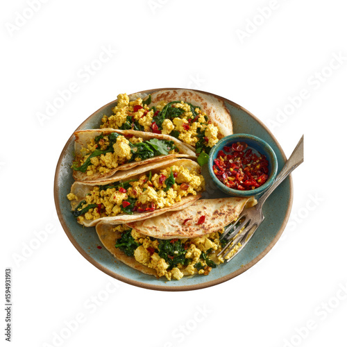 Delicious Scrambled Tofu Tacos with Spicy Chili Sauce