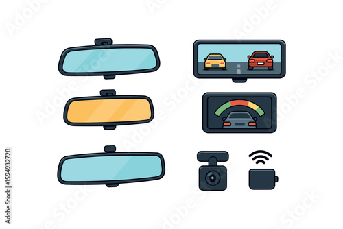 Car mirrors and rearview camera interface with parking sensor display