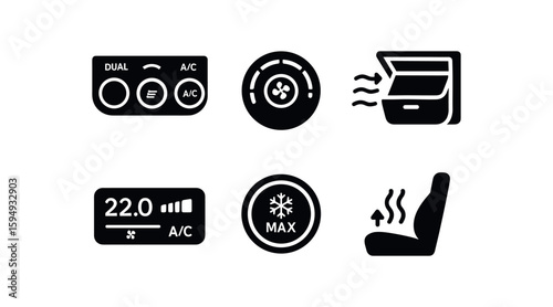 Car interior climate control components illustration with ac settings and adjustments