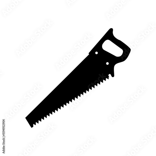 saw, hand, tool, hardware, silhouette, flat, view, carpentry, construction, woodwork, handyman, equipment, blade, steel, cut, cutting, metal, work, repair, manual, instrument, object, industrial, indu