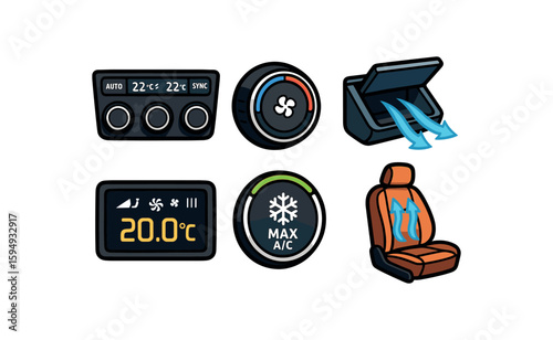 Car climate control icons displaying a/c and temperature adjustments