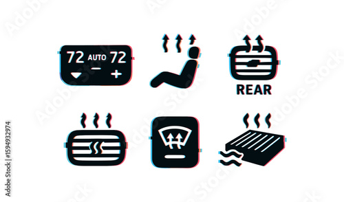 Car climate control icons: temperature, seat, vent, defrost, chill