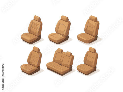Set of vector car seat designs in various styles and shapes