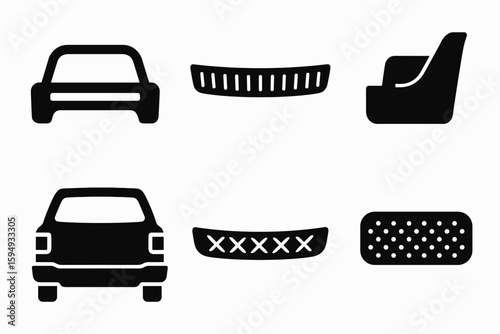 Car interior and exterior icons set including seat and grille