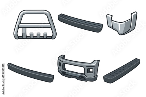 Car bumper parts diagram with grille guard, step, and rear bumper