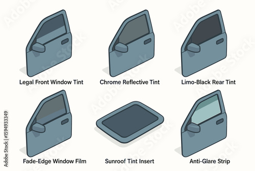 Car window tints and sunroof inserts types illustration