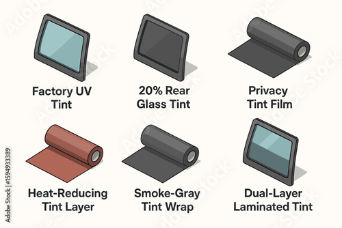 Various car window tint types with uv protection and privacy