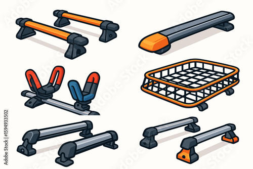 Set of cartoon vehicle roof rails and car accessories