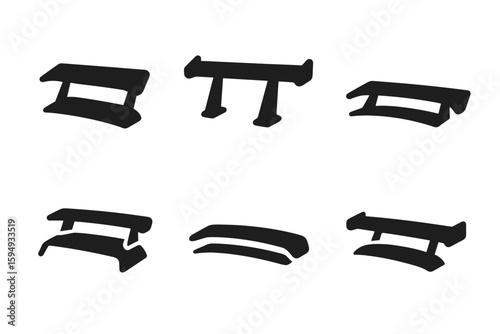 Set of solid black spoiler silhouettes in various styles