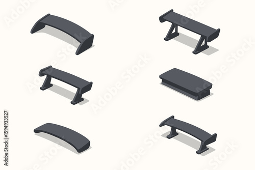 Set of isometric black furniture handles on light background