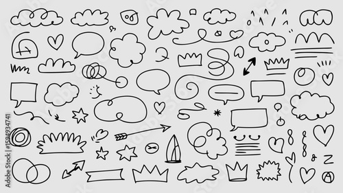 Vector Minimalist Line Art SVG Illustration of Cloud and Speech Bubble Elements in Modern Flat Style for Digital Media