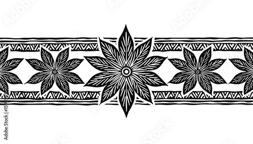Horizontal floral pattern design with intricate flowers in a classic style