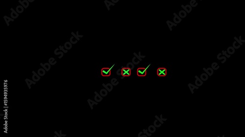 abstract neon Check mark icon on green background. Tick mark icon, Right mark icon animation . Tick box, green check mark concept.