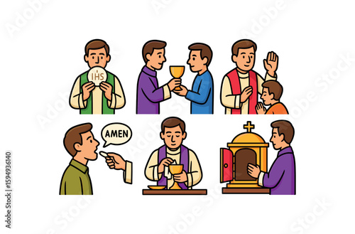 Catholic communion church sacrament with priests in ceremony