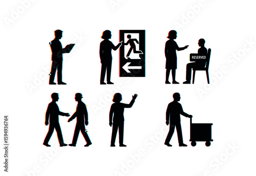 Anaglyph 3d stick figures in various actions and interactions